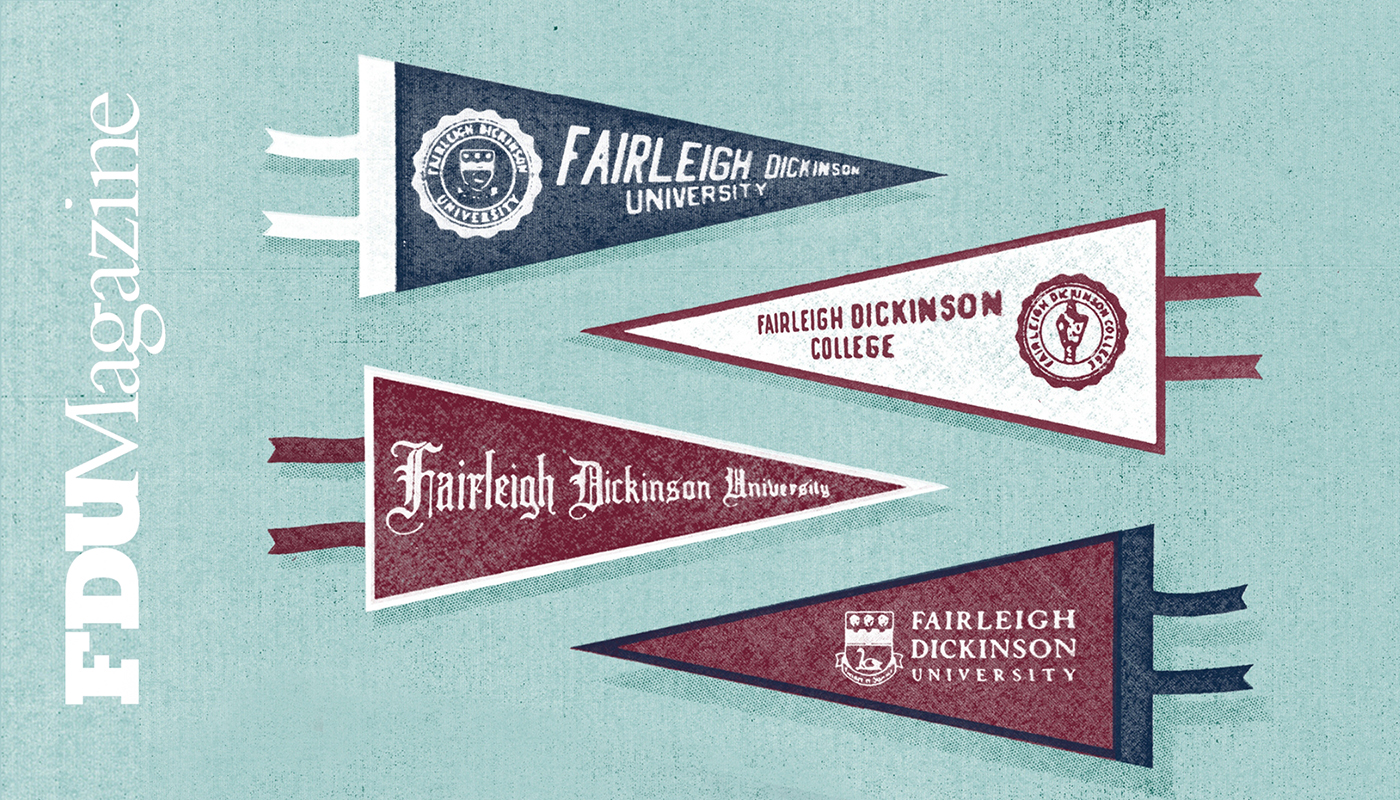 An illustration of FDU pennants throughout the years.