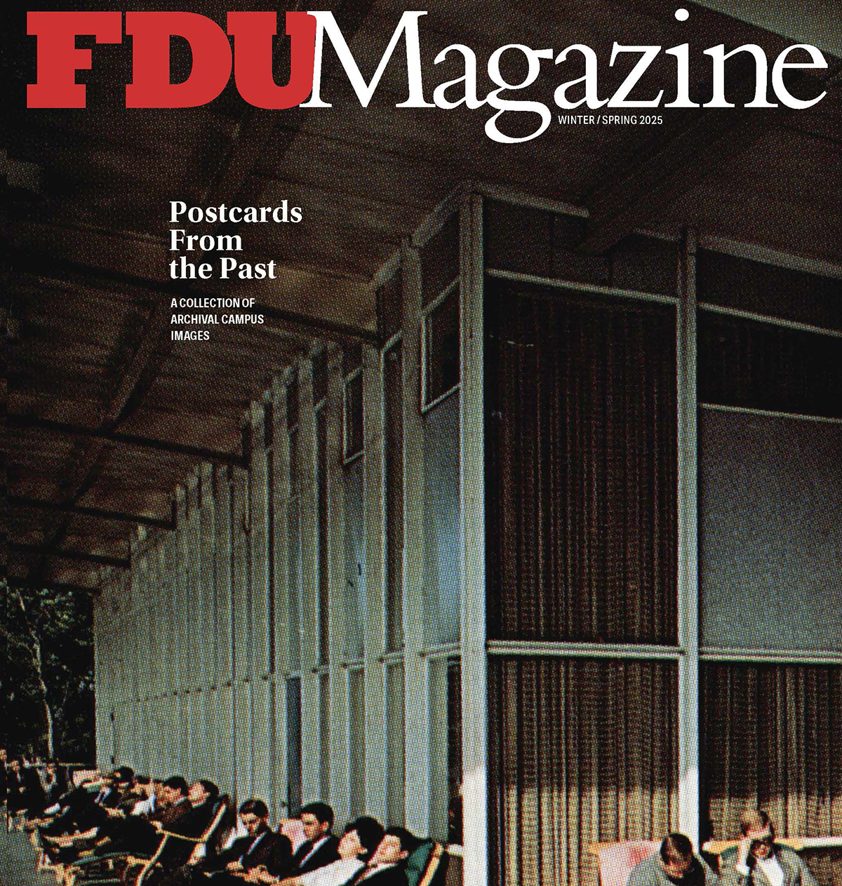 The Winter/Spring 2025 cover of FDU Magazine shows a close up of an archival postcard.