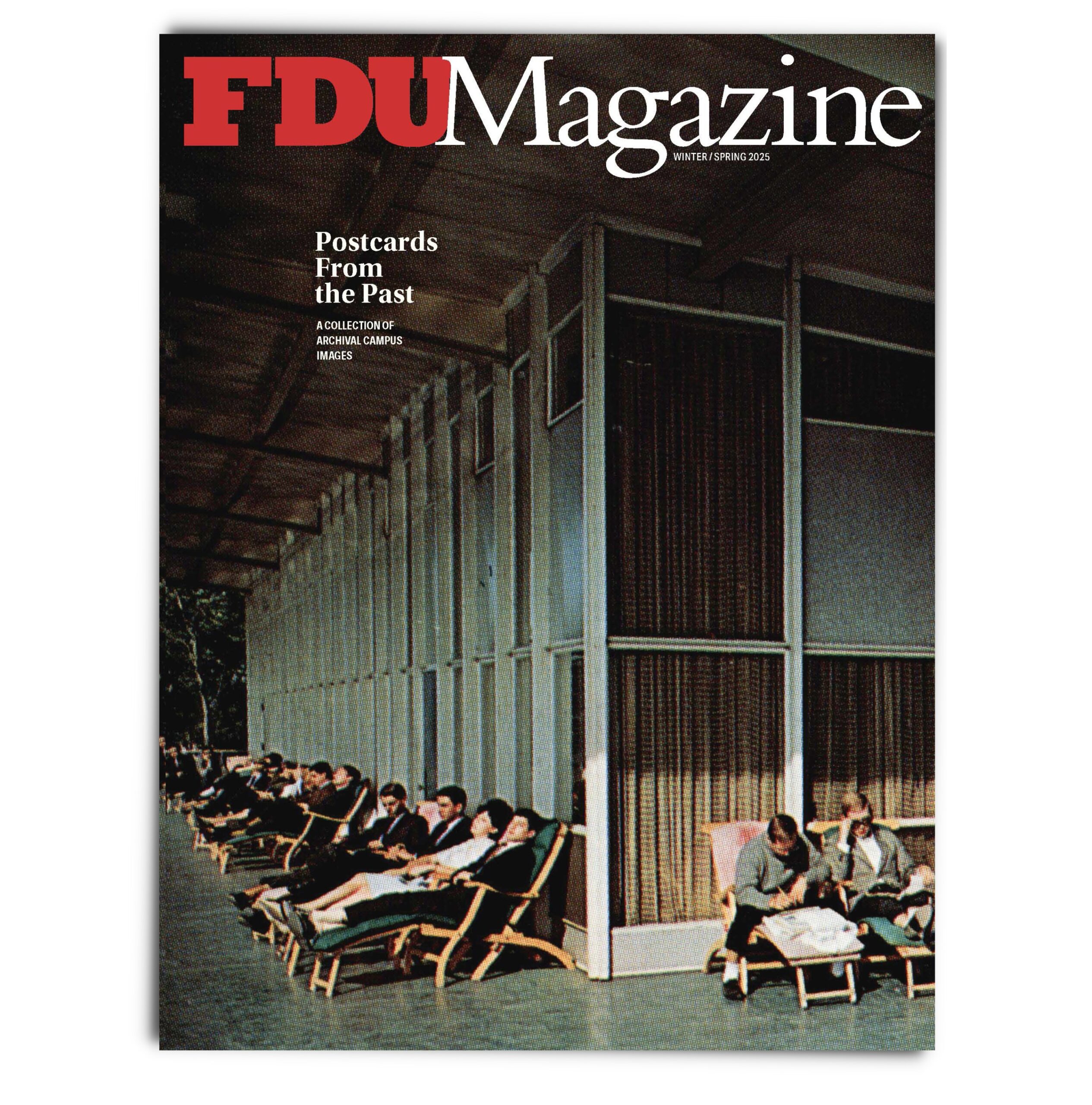 The Winter/Spring 2025 cover of FDU Magazine shows a close up of an archival postcard.