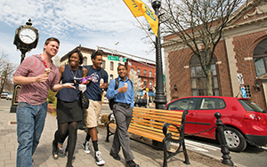 Students walk and talk in downtown Madison, NJ.